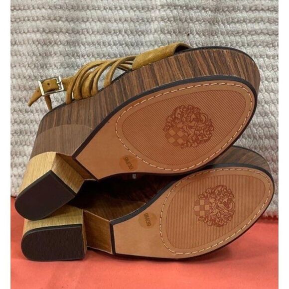 Vince Camuto Brown Strap Sandals With Wood Type Wedge Heels Size 9 - Picture 5 of 7